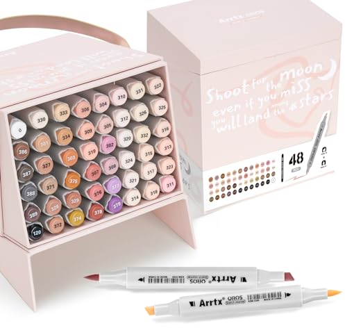 Arrtx Skin Tone Alcohol Markers Oros 48 Colors,Brush & Chisel Tip Art Markers for Adult Artists Drawing,Coloring,Sketching,Illustration