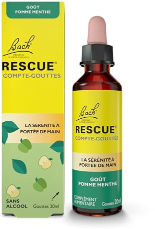 RESCUE - Compte-Gouttes - Pomme Menthe - Sans alcool - Mélange de 5 Fleurs de Bach Original - Idéal pour les stress du quotidien : voyages, examens, réunions, journées chargées - Flacon 20ml