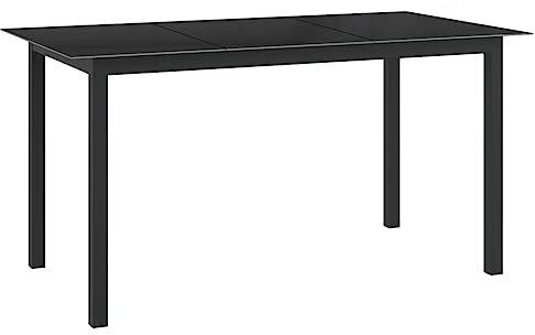 FOZICV Mesa de jardín negra 150 x 90 x 74 cm de aluminio y cristal mesa lateral mesa exterior mesa de comedor exterior muebles de balcón exterior mesa de jardín mesa auxiliar mesa de salón exterior