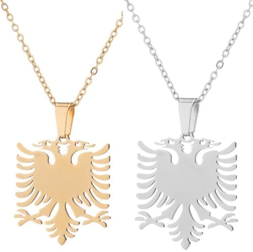 UOMSKTY Albanien-Adler-Anhänger-Halsketten – Charm-Land-Tier-Anhänger-Halskette,Modische Karte,Hip-Hop,Patriotischer Schmuck Für Männer Und Frauen,Paar-Geschenk,Gelb,45 Cm Oder 17,7 Zoll