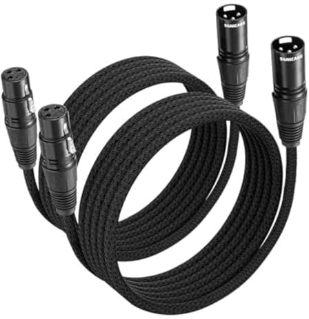 SONICAKE XLR Microphone Cable 2Pack 3M/10FT Male to Female 3 Pin Nylon Braided for Studio Recording and Live Production Black
