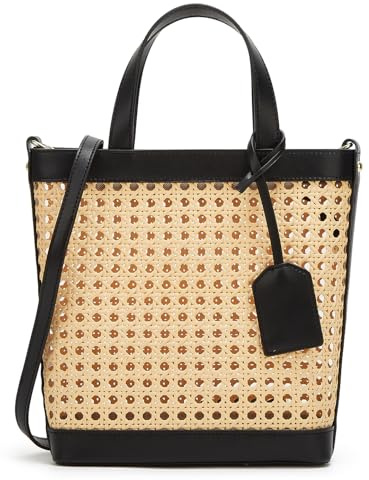 Rattan-Tragetasche für Damen, Stroh, Strandtasche, Umhängetasche, PU-Leder, Sommer-Umhängetasche, niedliche Hobo-Geldbörsen, Tragetasche, Schwarz, Small