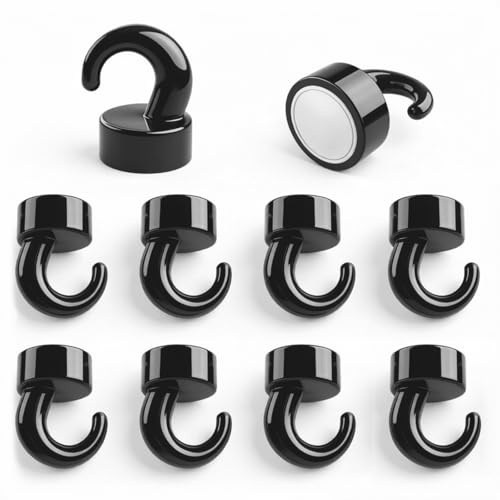 NogmeTaa Mini Magnetic Hooks, Space-Saver for Home & Travel, Black -10 Pack | Cruise essentials, Kitchen must-haves, Office Organizer, 0.48in base - 8lbs hold