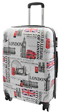 House Of Leather Hartschalenkoffer mit vier Rädern, London-Stadt-Druck, abschließbar, Reisegepäck, weiß, M, Gepäck