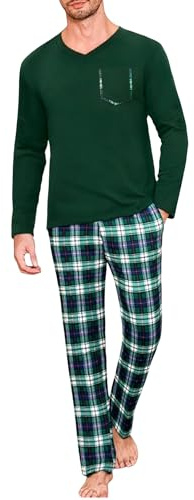 Uniexcosm Pyjama Homme Hiver Coton Ensemble de Pyjama à Carreaux Vêtements de Nuit à Manches Longues Ensemble Pyjama Homme à Carreaux