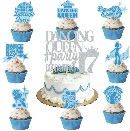 25PCS Dancing Queen Cake Topper - Dancing Queen Party Decorations 17 Cake Topper, 17th Birthday Cake Cupcake Decorations Happy 17th Birthday Party Decor for Girls 17th Birthday