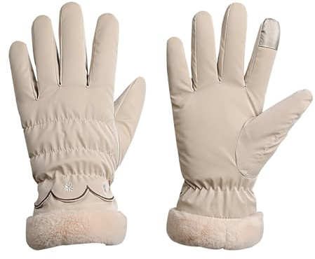 BRTNUP Damen Winter Handschuhe, Warmer Plüsch Handschuh Gefüttert Winddicht Handschuhe, Winter Warme Handschuhe für Outdoor-Ski, Laufen, Wandern, Spazierengehen, Reiten, Autofahren (Beige)