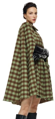 BEAUTELICATE Umhang Poncho Damen Wollmischung Umhang Mantel Bubikragen Poncho Cape mit Ärmelnähte Winddicht Leoparde Wintermantel mit Taschen Herbst Winter für Hochzeit Halloween Weihnachten