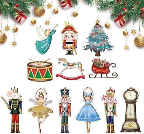 Decorazioni per l'albero di Natale dello Schiaccianoci, Ornamenti per l'albero dello Schiaccianoci - Decorazione da appendere per albero di Natale in legno 12X,Ciondolo appendibile per auto, decorazio