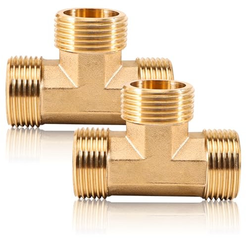 Lot de 2 raccords en T en laiton 1, G1 (Ø32,5 mm), raccord en T 90° AG/AG/AG, dérivation, filetage extérieur, DN25 T, raccord d'eau pour eau potable