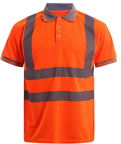 FAIRY BOUTIQUE® Hi Viz High Visibility Short Sleeve Polo Shirts, Mens Reflective Tape Safety Hi Vis Security Workwear T-Shirt Tops (Orange, X-Large)