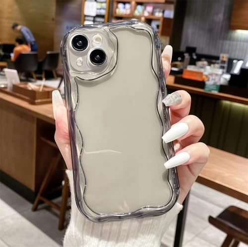 Rokmym Kompatibel mit iPhone 12 Mini Hülle Einfach Lockige Wellen Rahmenform Hülle für Frauen Mädchen Weiche Silikon Bumper Schutzhülle Stoßfest Case für iPhone 12 Mini,Transparent schwarz