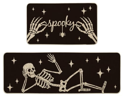 Artoid Mode Skelettierte Hand Sterne Spooky Halloween Küchenteppich 2er Set, Waschbar Küchenmatten für Innen Außen Dekor - 43x73 and 43x118 cm
