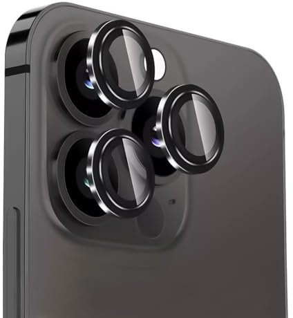 3 Pezzi Vetrino Fotocamera per iPhone 16 Pro/16 Pro Max, Protezione Fotocamera Vetrino Temperato 9H, Pellicola Antigraffio Ultra Trasparente, Copertura Completa Antiurto, Installazione Facile, Nero