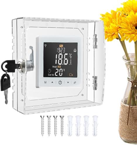 Thermostat Lock Box with Key, Clear Thermostat Cover for Thermostat on Wall, Lockable AC Controller Guard, Sprinkler Controller Lock Box, 16x15x5.5cm