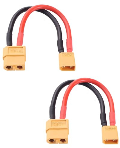 Lyeteung 2 Stücke Anschluss XT60 auf XT30, XT60 Buchse auf XT30 Stecker Adapter, mit 10cm 14AWG Silikonkabel, für RC LiPo Akku