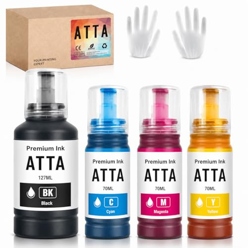 ATTA Ink Bottles Replacement for ET-2710 ET-2720 ET-2810 ET-2820 ET-4800 | ET-2826 ET-1810 ET2711 ET-2712 ET-2714 ET-2821 ET-2825 ET-4700 Printer Ink (Black/Cyan/Magenta/Yellow, 4-Pack)