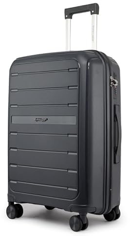 Fly Kite Luggage 28 Inch Large Suitcase 100% Polypropylene Hard Shell with Aluminium Trolley Handle, Real TSA Secure Lock 3 Digit, 360° Smooth Wheels Lightweight Suitcase|Dark Grey