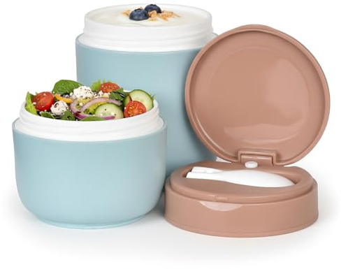 Colexy Gobelet Petit Déjeuner, Bol à Yaourt, Bols Muesli a Emporter avec Cuillère, Double Couche Pot Yaourt, Gobelet Muesli To Go, Bol Muesli Réutilisable pour Portable Bureau École Voyage (Bleu)
