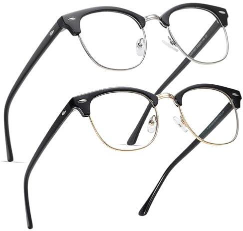 Perfectmiaoxuan 2 Pack Blue Light Blocking Glasses - Retro Round Frame | Anti Fatigue & HD Non-Prescription Lenses for Computer Gaming, Office, and Screen Use | Unisex for Women & Men