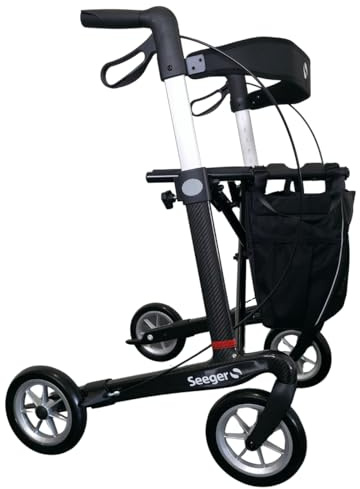 Rehasense Carbon Rollator Athlon SL, leicht & faltbar | für Innen & Außen | Leichtgewichtrollator in Premium-Ausführung inkl. Softräder & Rückengurt (Seeger Logo)