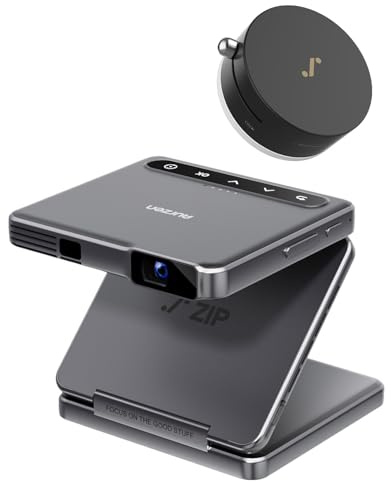 Zip Tri-Fold DLP Mini Beamer Bundle mit MagPlay-Halterung, verzögerungsfreiem Fokus, One-Click-Screen-Mirroring, Vollbildmodus, Type-C Schnellladung, 5.000 mAh Akku