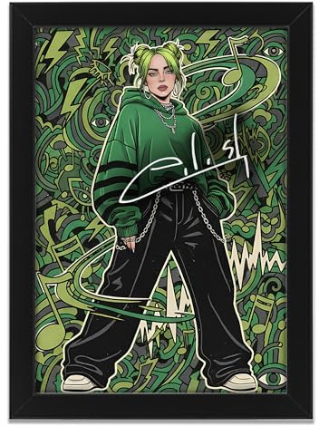 AllStarMedia Tribute to Billie Eilish Inspired Retro Style Poster Print | Fan Art Style Pop Singer | Fan Art Gift | Music Wall Art | Limited Edition Print | A4 Framed (30 x 21 CM)