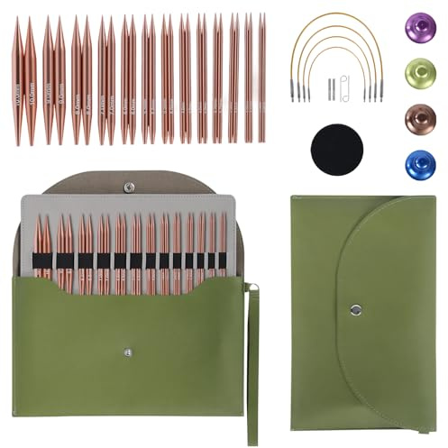 30 Pcs Knitting Needles Set, with Various Sizes, Circular Knitting Needles in Rose Gold Tone, Knitting Accessories, Cable Needles for Knitting, Sweater Needles for Hats, Sleeves, Sweaters, Socks