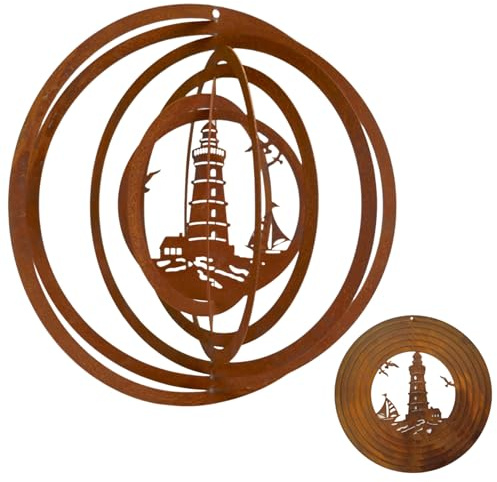 Windspiel XL für draußen in 3D - Leuchtturm in Rostoptik 48cm für Garten und Balkon - Maritimes Geschenk