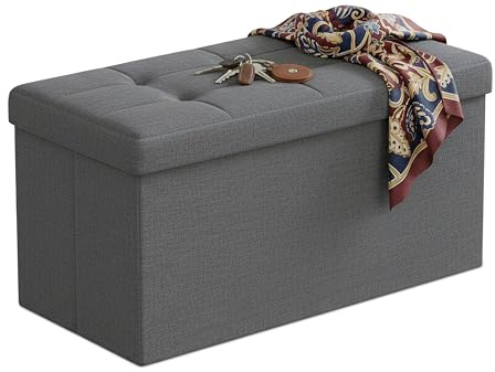 Relaxdays Sitzbank, Stauraum, Stoff, faltbar, gepolstert, Flur, Schlafzimmer, HBT 38 x 76 x 38 cm, Sitztruhe, dunkelgrau