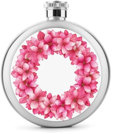 Wasserfarbener, rosa Weihnachtskranz, Edelstahl-Flachmann für Likör, runde Tasche, tragbare Weinflasche für Getränke, 142 ml