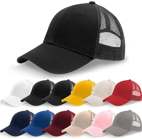 OJMHD 12er Set Mesh Trucker Caps für Herren Damen, Blanko Baseball Kappe, Verstellbare Basecap Baseballkappe für Erwachsene Outdoor Sport Laufen Golf Workout Vereine