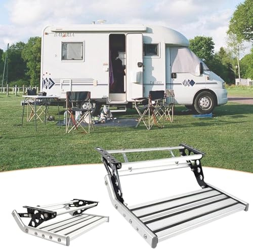 Manueller RV Schritt, Manuelle Klappbare Ausziehbare Doppeltrittstufe, Wohnmobil Trittstufe, Aluminium, Rost und Korrosionsbeständig, Tragfähigkeit von 440 lb 200 kg Single-layermanual(withlight)