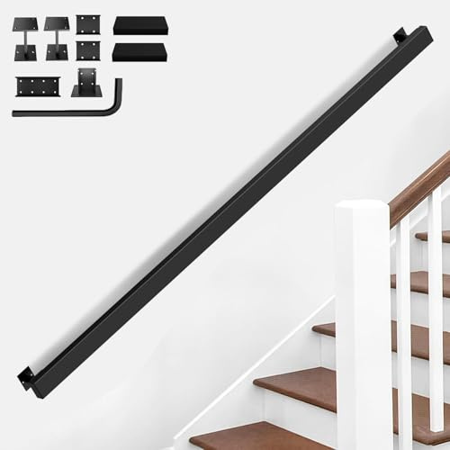 OVLRIJP Corrimano per Scale Interne, Ringhiera per Scale in Metallo, Zincato Antiscivolo Passamano,Corrimano Scale Nero per Cucina Bagno, Appartamenti, Soffitte, Corridoi (180cm)