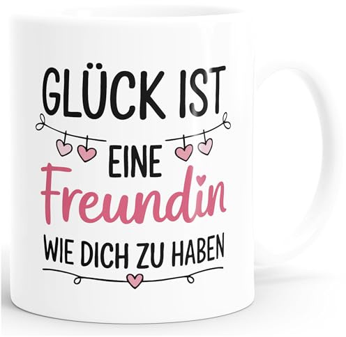 SpecialMe® Kaffee-Tasse mit Spruch Glück ist beste Freundinnen Geschenk BFF Besties Keramikbecher beidseitig bedruckt Weiss standard