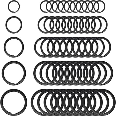 50 Stück Schwarz Schlüsselringe, 30/28/25/20/15 mm Schlüsselring | Oberfläche Schlüssel Ringe, für DIY Handwerk Anhänger, Haustier Namensschilder und Glocken