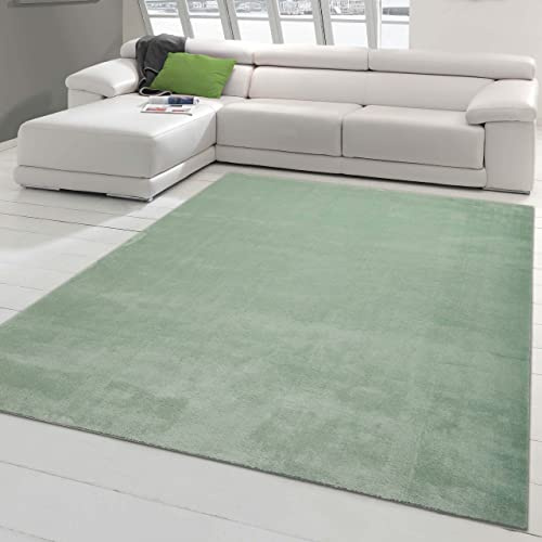 Teppich-Traum Moderner Teppich Waschbar Einfarbig Grün 80x300 cm | Weich und flauschig, bis 30 °C waschbar, pflegeleicht, rutschfest, formstabil, saugrobotergeeignet, Wohn- & Kinderzimmer
