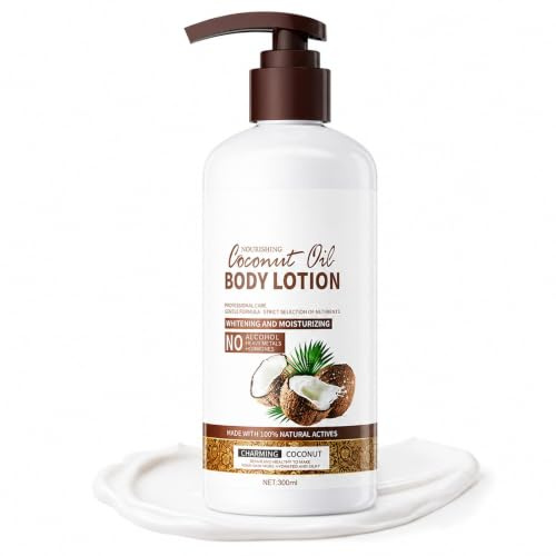 Kokosnuss Bodylotion 300ml, Body Lotion Damen für Feuchtigkeitspflege, Körpercreme Gegen Falten mit Coconut Oil, Hautstraffende Bodylotion für Frauen, Zieht Schnell Ein & Repariert Trockene Haut