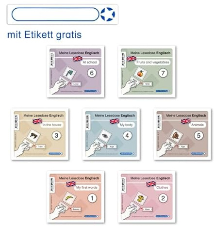 Meine Lesedose Englisch 1-7 - Grundwortschatz Englisch - Deutsch - DaZ - Jetzt neu mit Etikett zum Beschriften: 7 Dosen mit je 24 Bild-Wort-Karten - Ideal für: DaZ und Inklusion
