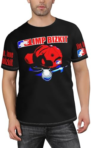 Männer Bizkit Rap Rock Band Limp T-Shirt Casual Kurzarm-Tee-Shirts Konzert-Merch Leichtes T-Shirt Black L