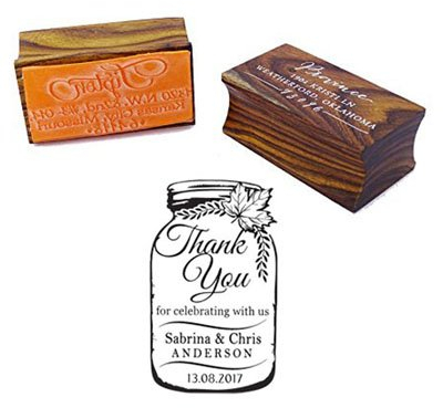Thank You Mason Jar Wedding Invitation Stamp Custom Wood Mounted Rubber Stamp Gift