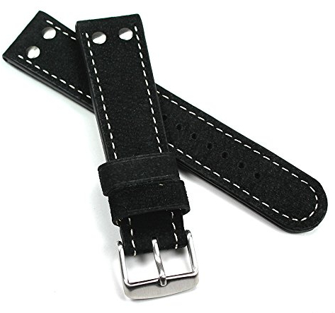 Sulla 22mm Wildleder Uhrenarmband Pilot Wasserbüffel schwarz mit Nieten WB