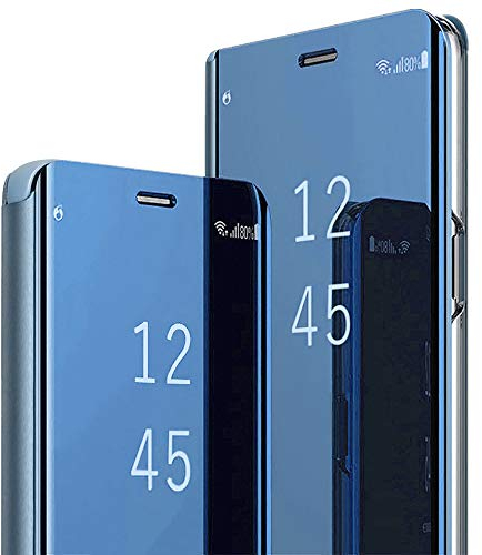 Für Samsung Galaxy S9 Plus Hülle Galaxy S9 Plus Handyhülle Spiegeln Leder Flip Hülle Ständer Clear View Spiegel 360 Grad Tasche Schutzhülle mit Standfunktion Handyhülle (Blau)