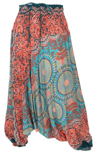 GURU SHOP Afghani Hose, Overall, Jumpsuit, Haremshose, Pluderhose, weit geschnitten, dunkelblau/bunt