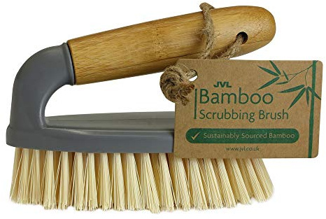 JVL Bamboo All Purpose Scrubbing Brush with Handle, Natural