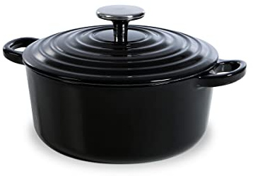 BK Cookware Bourgogne Emailliertes Gusseisen 20cm/2,5 L Schmortopf mit Deckel, Induktionsgeeignet, Runde Kasserolle zum Backen, Schmoren, Eintöpfe, Ofen- und Spülmaschinengeeignet, Jet Schwarz