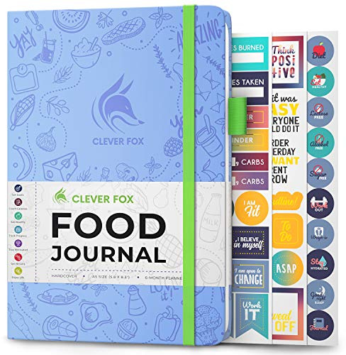 Clever Fox Food Journal for Women & Men, Weight Loss Tracker, Light Blue | Compact 14.5 x 21cm daily diet diary, food & fitness log, track meals, calories & nutrients, calorie counting notebook