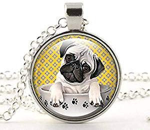 Pug Dog Pendant Necklace Pug in a Tea Cup Art Glass Jewelry Women Gift