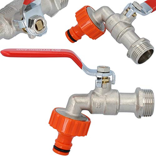 HYDROLAND Wasserhahn Garten 1/2 mit Schnellkupplung & Ergonomischem Griff | Kugelhahn 1/2 Zoll Auslaufventil Gartenhahn Messing Absperrhahn mit Mutter Kugelauslaufhahn Kupplung Schlauchanschluss