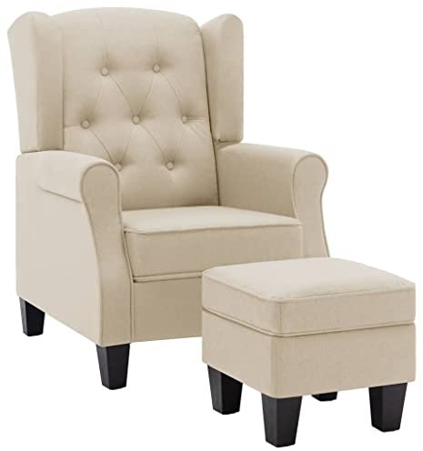 vidaXL Sessel mit Fußhocker Fernsehsessel Relaxsessel TV Ruhesessel Polstersessel Loungesessel Armsessel Creme Stoff Kiefernholzfüße